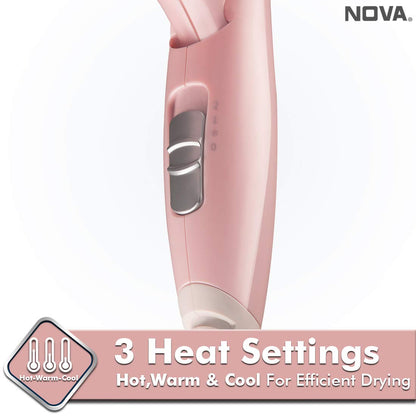 Nova NHP 1290 Premium 1000 Watts Hot and Cold Foldable Hair Dryer for Women (Pink)