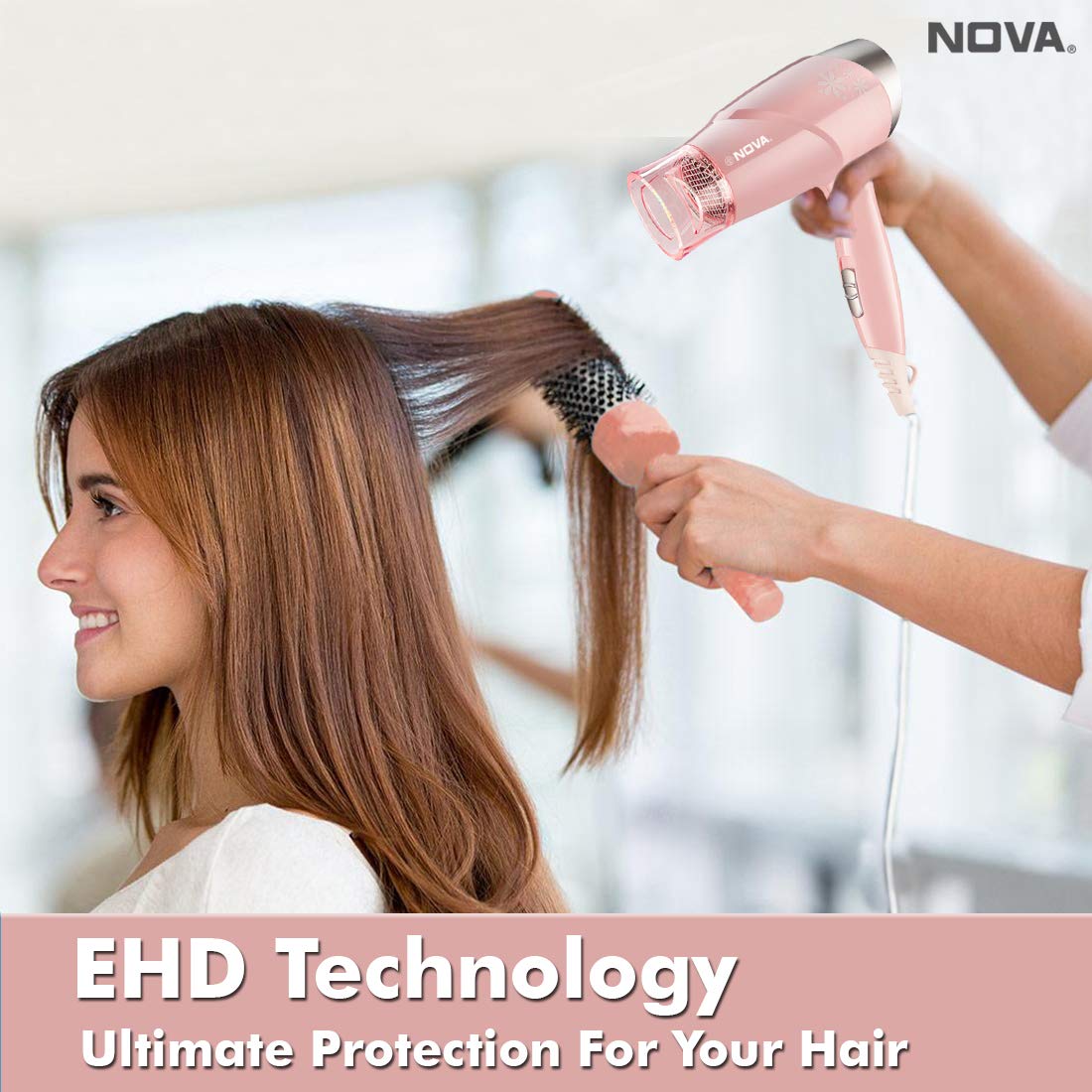 Nova NHP 1290 Premium 1000 Watts Hot and Cold Foldable Hair Dryer for Women (Pink)