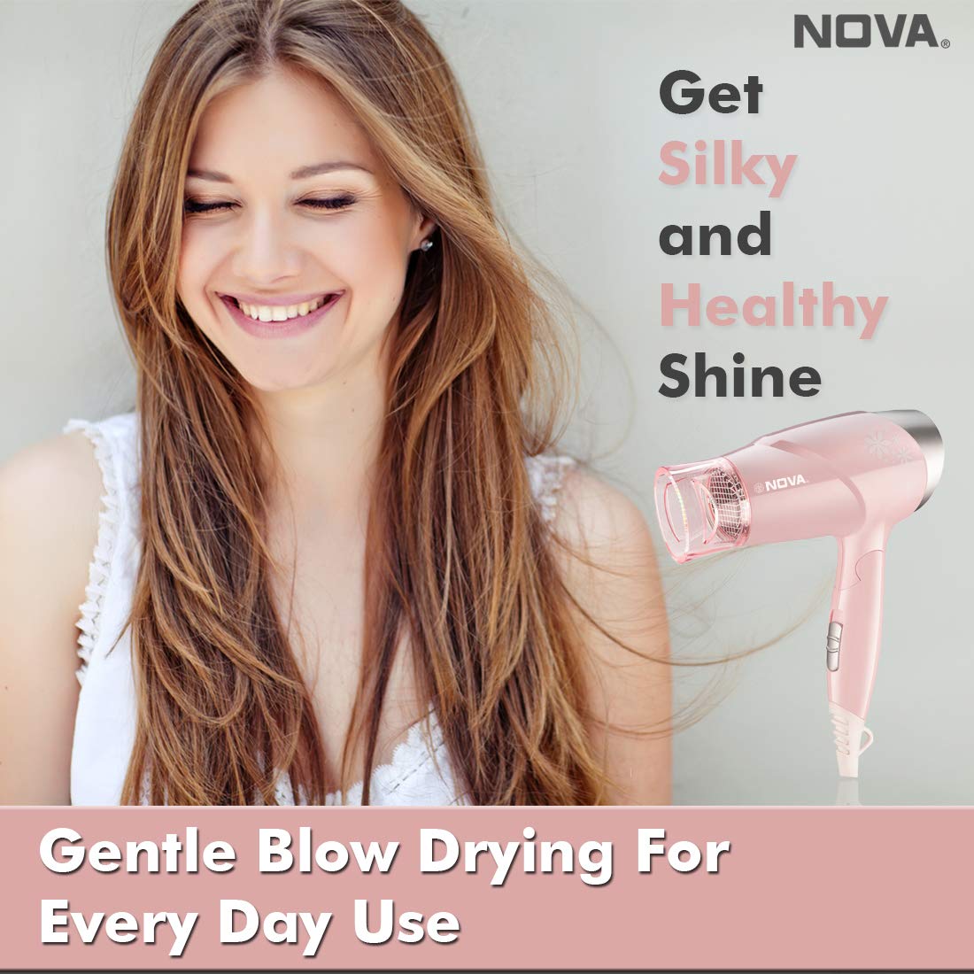 Nova NHP 1290 Premium 1000 Watts Hot and Cold Foldable Hair Dryer for Women (Pink)
