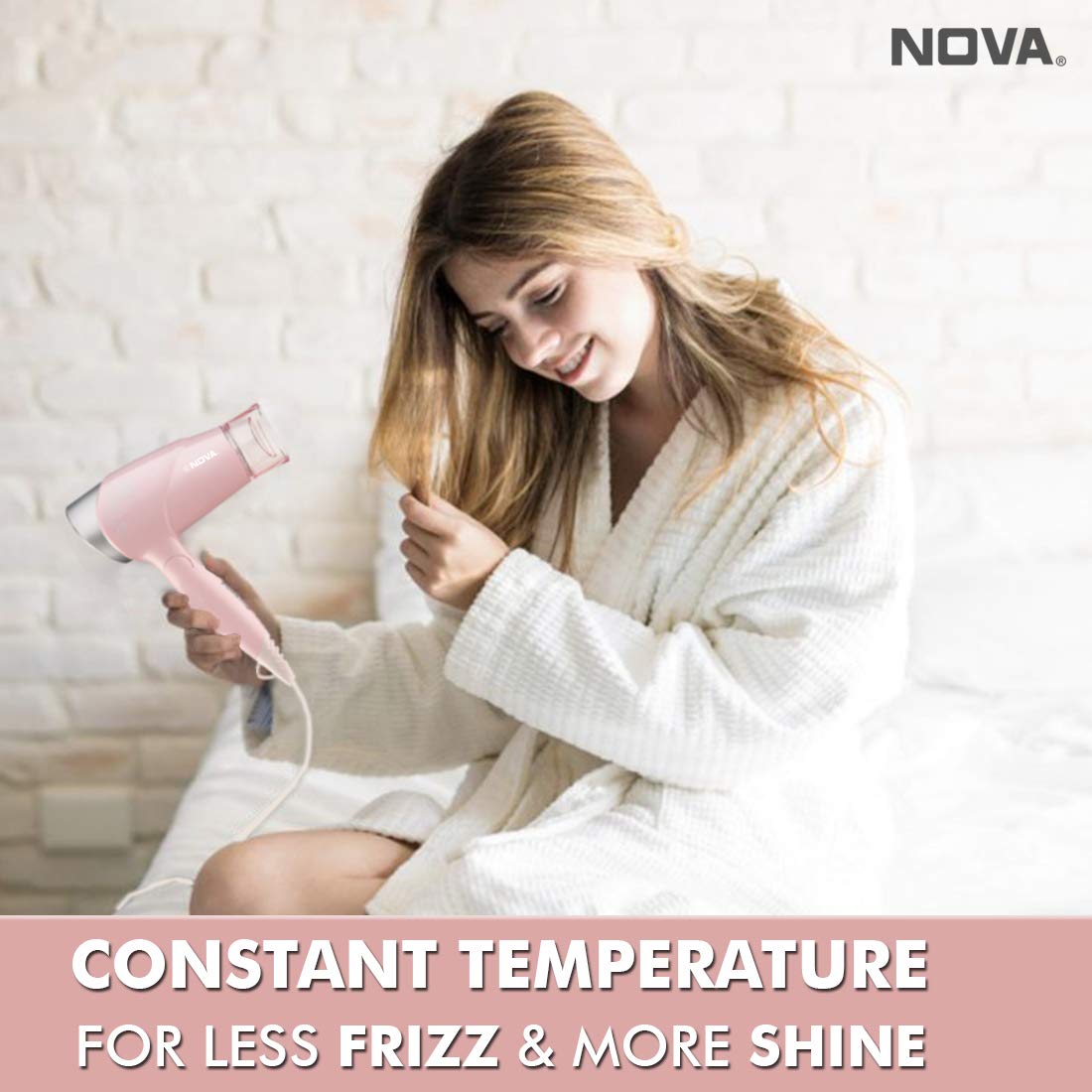 Nova NHP 1290 Premium 1000 Watts Hot and Cold Foldable Hair Dryer for Women (Pink)