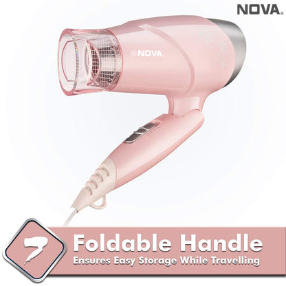 Nova NHP 1290 Premium 1000 Watts Hot and Cold Foldable Hair Dryer for Women (Pink)