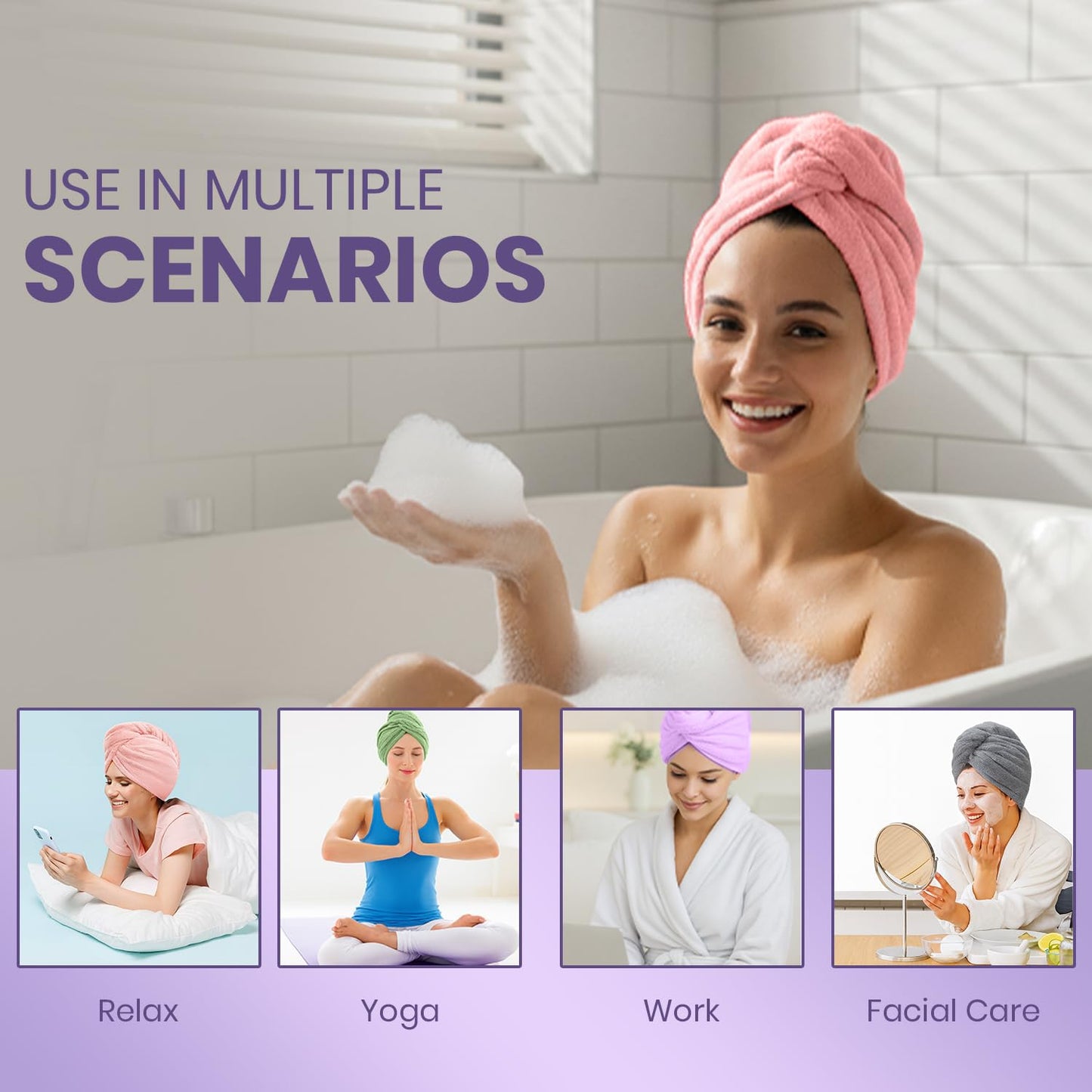 Hair Wrap Towel – Heavy Quality (Pack of 3) | Colors :Pink, Purple & Blue