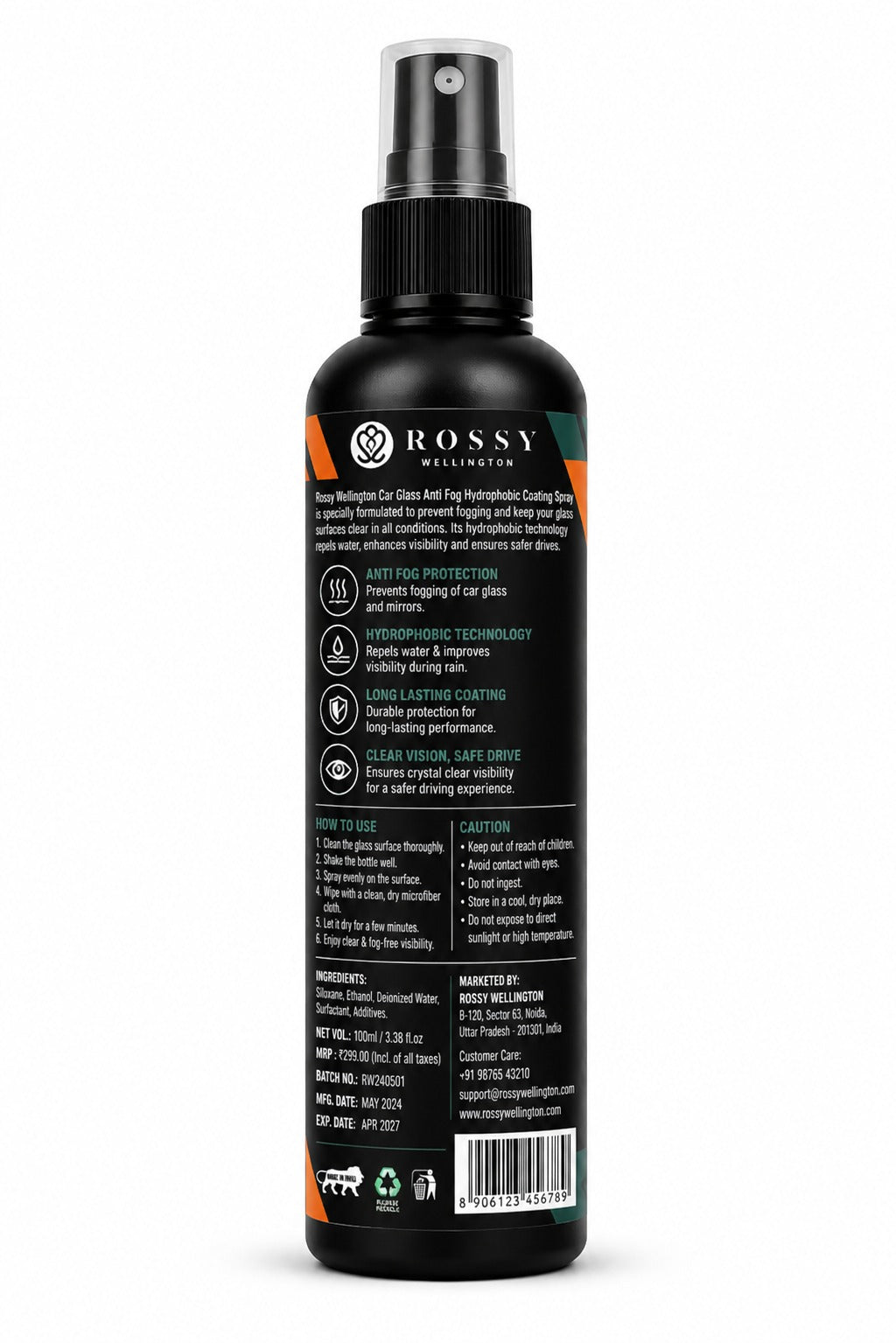 Car Glass Anti Fog Hydrophobic Coating Spray, 100ml ( BUY 1 GET 1 FREE )